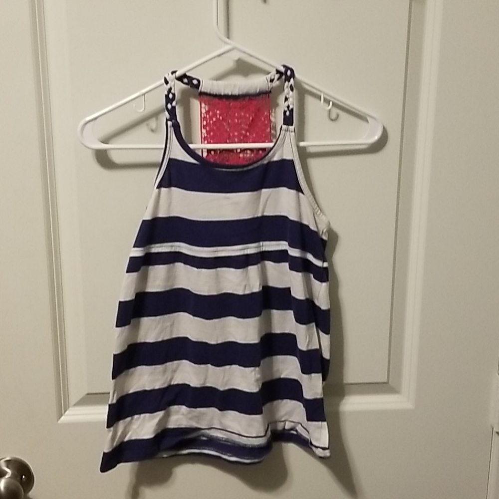 Girls size L (10-12) blue and white tank top